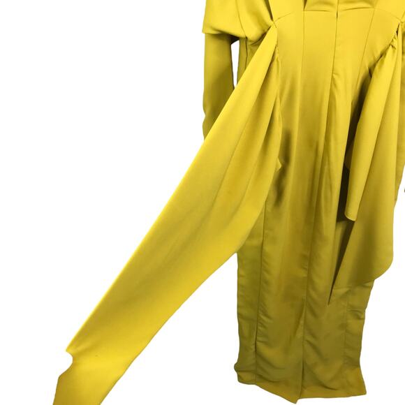 ASOS Design Maxi Dress Womens Sz 8 Yellow Ruched Long Sleeve - Picture 10 of 12